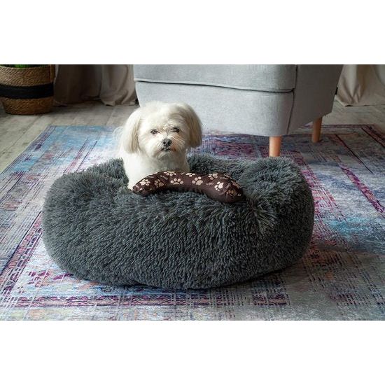 Hondenbed PETI rond, machinewasbaar hondenbed, pluizig, comfortabel, antislip, voor kleine en grote honden, 50 x 50 x 22 cm, donkergrijs