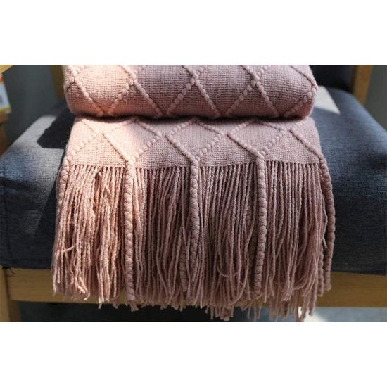Woondeken, zacht, gebreid, wollen deken, kwastjes, knuffeldeken, sofadeken, slaapdeken, roze, 125 x 210 cm Woondeken, zacht, gebreid, wollen deken, kwastjes, knuffeldeken, sofadeken, slaapdeken, roze, 125 x 210 cm