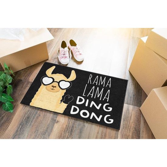 Voetmat met spreuk Rama Lama Ding Dong - grappig - binnen en buiten - wasbaar - lama-motief - housegeschenken - vuilvangmat - deurmat - deco - cadeau-idee