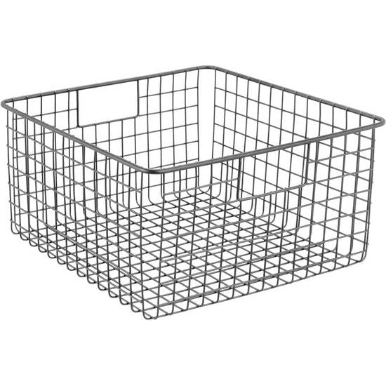 Multifunctionele mand van metaaldraad – flexibele opbergmand voor de keuken, voorraadkamer enz. – compacte en universele draadmand met handgrepen – grijs