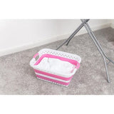 ruimtebesparende rechthoekige opvouwbare wasmand 45L wit roze