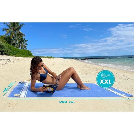 Fouta badhanddoek, groot, 100 x 200 cm, turquoise, 100% katoen, OekoTex, luxe strandhanddoek XXL, hamamdoek, groot, saunahanddoek hoogwaardig - handdoek, wellness-badtextiel