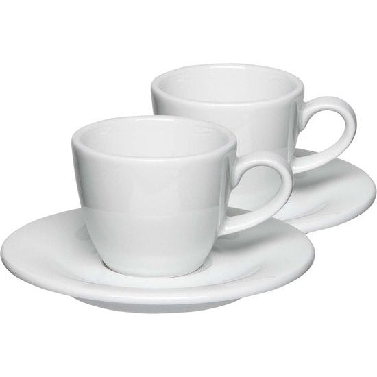 Mahlwerck - Set van 2x barista espressokopje, 80 ml - kopje met schotel, Italiaans en tijdloos design - dikwandig, porselein, set van 2, parelwit, wit