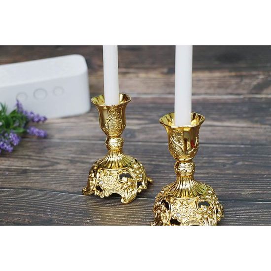 Luxe gegraveerde gouden kandelaars Set van 2 premium gouden kandelaars (goud)