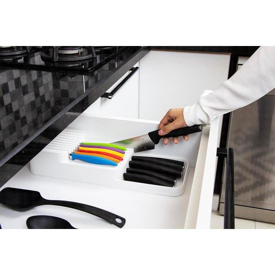 Fresh Mesorganizer voor 18 messen (wit), tweetraps voor de keukenlade of vrijstaand, bestekbak, opbergsysteem keuken, lade-organizer keuken, opbergen, keuken, 39 x 14 cm