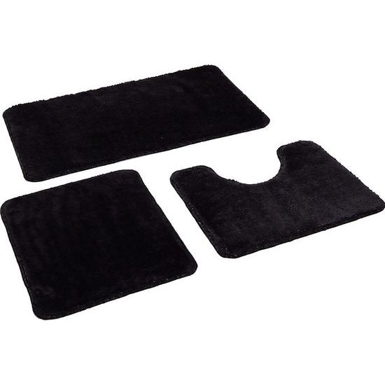 Badkamermattenset 3-delig, badkamertapijt, antislip, wasbaar, voor badkamer 80 x 50 cm badmat + 50 x 40 wc-mat (zwart, 80 x 50, set van 3)