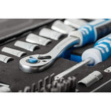Gereedschapsset I dopsleutelset | ratelkast gereedschapskoffer | Gerreedschapsset | Gereedschap met ratelkast | Schroevendraaierratel - zwart-blauw, 1/4 inch, 53 stuks