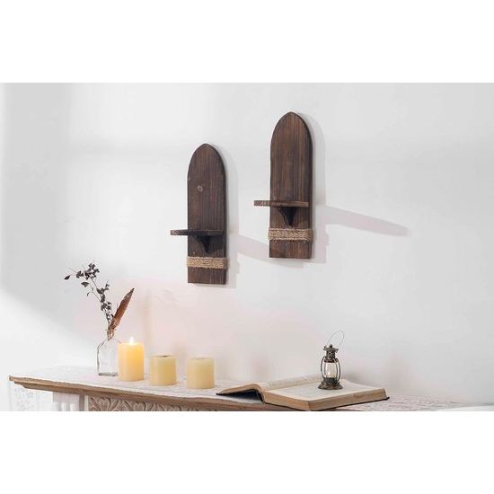 Rustieke houten kaarsenhouder, vintage, 2 stuks, wandkaarsenhouder, stompkaarsen, wanddecoratie, kaarsenhouder, hangend voor kandelaar, muur, woonkamer, badkamermuren (houtkleur/bruin)