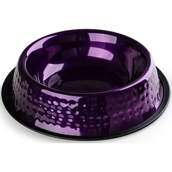Voedingsbak voor honden, aluminium voerbak 1,9 l voor grote honden, hondenbak, waterbak - paars gehamerd