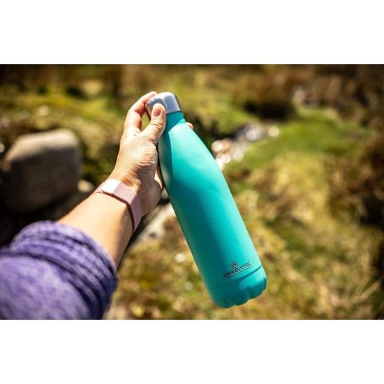 Water Bottle - Vacuüm geïsoleerde dubbele wand met Push Lid/Leak Proof Thermal Travel Sports Fles Koffie Kantine/Cola vorm Bonus waarde bundel door, blauw