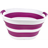 Wasmand van kunststof, inklapbaar, 23 l, ovale kuip/mand, opvouwbare opbergcontainer/organizer, draagbare wasmand, ruimtebesparende wasmand (1, wit/paars)