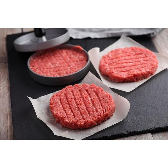 Burgerpers, aluminium, diameter 12 cm, hamburgerpers, 4 hamburgerspiesen en 60 vellen scheidingspapier, anti-hechting, hamburgerpers, hamburgerpers,