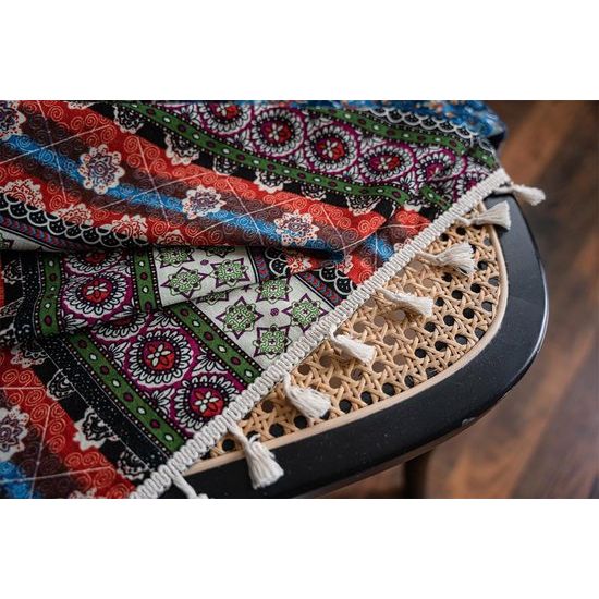 Boho gordijnen set van 2 gordijnen met beige kwastjes katoen linnen halfverduisteringsgordijnen doorschijnende gordijnen met stangdoorgang voor woonkamer slaapkamer, 240 x 150 cm (HxB)