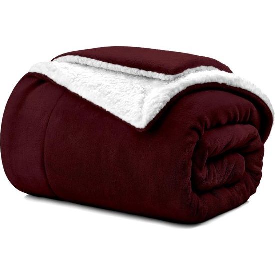 Bankdeken, knuffeldeken, 210 x 240 cm, warme Sherpa-bank, werpdeken, dikke bankdeken, bankdeken, pluizige deken voor bank, Bordeaux