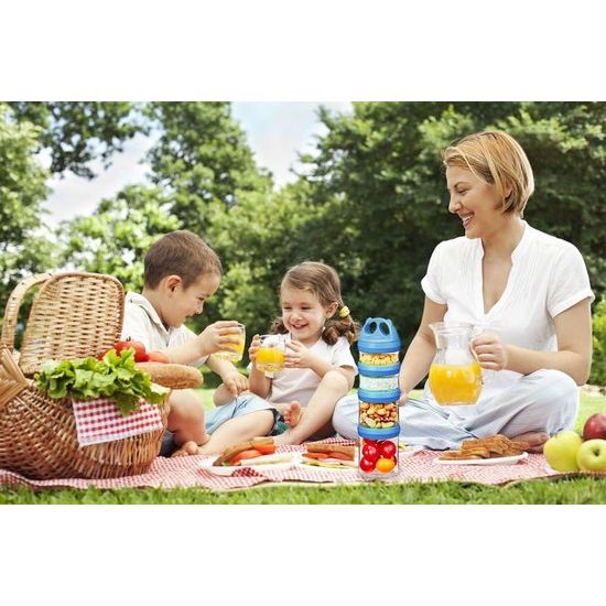 Snack Container, Stapelbare container Snack Tower 4-delige draaisluiting voor het bewaren van melk, snacks, blauw 916 ml