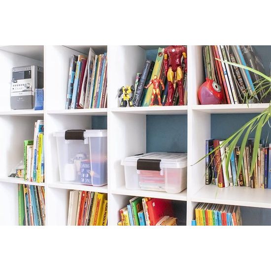 Luchtdichte kunststof doos met deksel en sluitclips, 20l, Set van 3, BPA-vrij, schuur, woonkamer, ddat-SD, helder