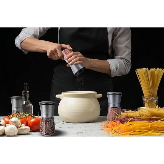 Zout - en Pepermolen Set, Pepermolen, glazen Zoutmolen met Verstelbare Keramische maal, roestvrij staal, kruidenmolen voor kruiden, peper, zout en Chili