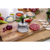 Burgerpers, aluminium, diameter 12 cm, hamburgerpers, 4 hamburgerspiesen en 60 vellen scheidingspapier, anti-hechting, hamburgerpers, hamburgerpers,