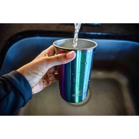 Roestvrijstalen beker, regenboog, 475 ml, stapelbare en herbruikbare drinkset, voor kantoor, thuis, reizen en camping, krasbestendig, antislip, lichtbestendig