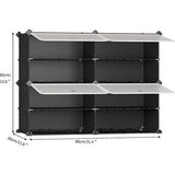 Schoenenrek, kastorganizer, kast slaapkamer, schoenenrek, reksysteem, stapelbaar, schoenenkast, voor hal, slaapkamer, ingang, zwart met transparante deuren (2 x 4)