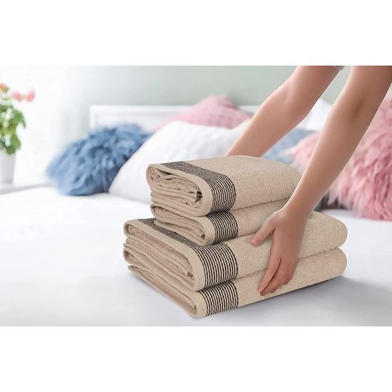 4 handdoeken, katoen, bevat 2 extra grote badhanddoeken 70 x 140 cm, 2 handdoeken 50 x 90 cm, voor dagelijks gebruik, compact en licht, bruin