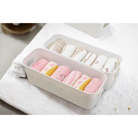 Opbergmand van kunststof, 30 cm, 6 stuks opbergmanden met handgrepen, kleine organizer voor badkamer, rek, keukenkast, rek (wit)