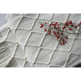 Woondeken, zacht gebreide wollen deken, kwastjes, knuffeldeken, bankdeken, slaapdeken, deken, beige, 125 x 210 cm