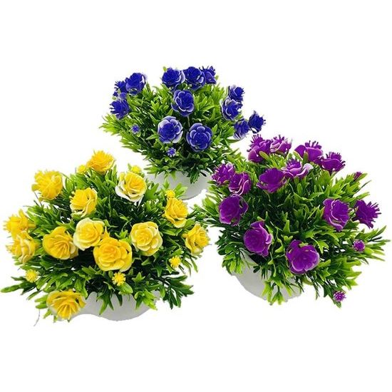 Kunstplant, kleine mini-kunstplanten in pot, 3-delige set, plantenkunstbloemen in pot, driekleurig, voor interieur en slaapkamer, decoratie voor badkamer, woonkamer, huis, kantine, huis, balkon