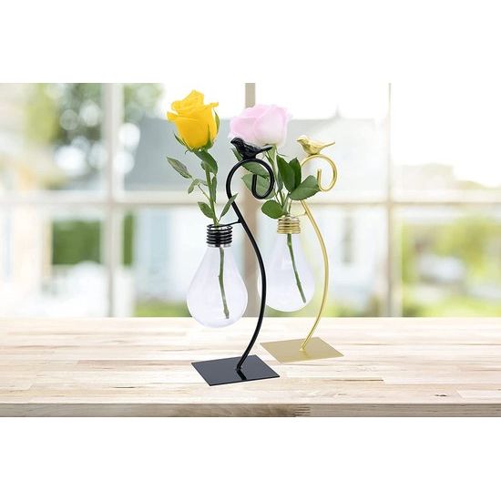 kleine vaas voor pampasgras - tafeldecoratie van glas en metaal - decoratie woonkamer, slaapkamer - bloemenstandaard voor bloemen, legger, 27 cm hoog, zwart