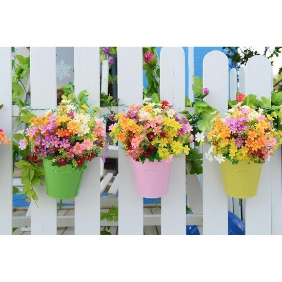 Kunstbloemen, 6 bundels kunstmadeliefjes, plastic bloemendecoratie, uv-bestendige bloemen voor binnen en buiten, hangende planten, tuin, porch, raambox, thuis, bruiloft