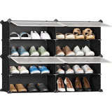 Schoenenrek, kastorganizer, kast slaapkamer, schoenenrek, reksysteem, stapelbaar, schoenenkast, voor hal, slaapkamer, ingang, zwart met transparante deuren (2 x 4)