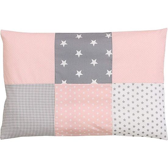 Kussensloop 40 x 60 cm, kinderen en baby, rozegrijs (Made in EU) - kussensloop van katoen met ritssluiting, overtrek ook geschikt voor sierkussens, motief: sterren, patchwork design