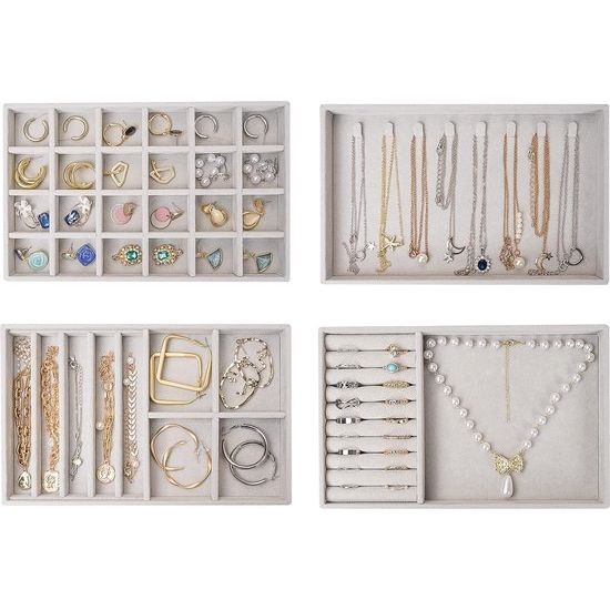 Sieradendienblad-organizer met 4 sieradenschalen, stapelbare sieradenlade-organizer, sieradenopslag voor oorbellen, ringen, grijs
