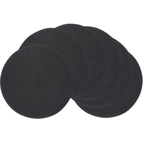 Set van 6 ronde geweven placemats, zwart, katoen, hittebestendig, wasbaar, antislip, voor keuken, feest
