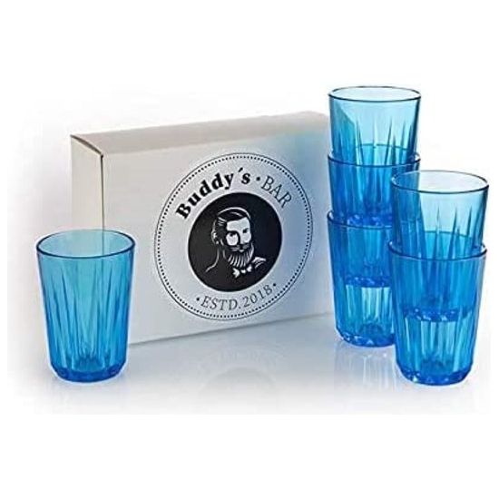 Set van 6 hoogwaardige drinkglazen van 0,2 liter, BPA-vrij, kristalglas-look, onbreekbare herbruikbare glazen, herbruikbaar en vaatwasmachinebestendig, 200 ml, blauw