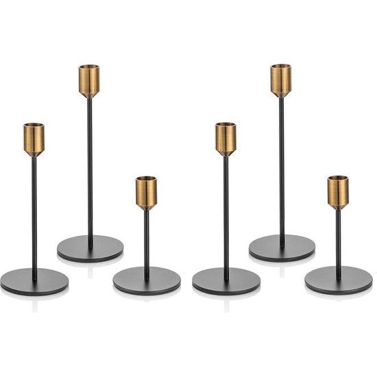 Kandelaar goud en zwart - set van 6 hoge kaarsenhouders in verschillende afmetingen voor staafkaarsen, metaal, vintage, modern, decoratie, tafeldecoratie voor Kerstmis