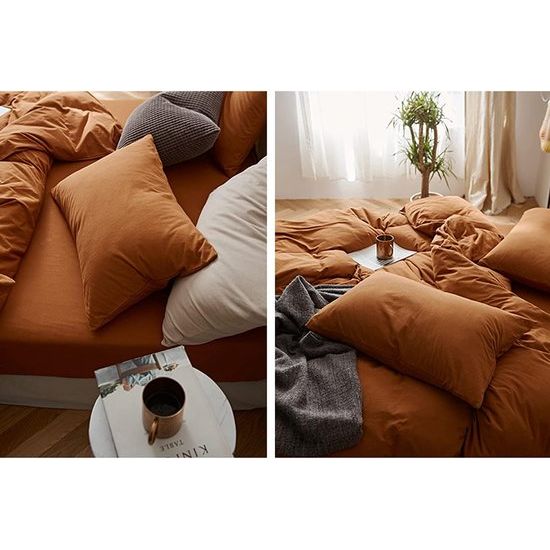 Beddengoed 220 x 240 cm, karamelbruin, microvezel, beddengoedset, effen, eenkleurig, tweepersoonsbed met ritssluiting en 2 kussenslopen van 80 x 80 cm, romantisch en elegant