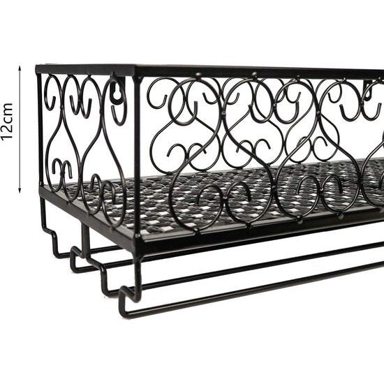 Metalen zwarte wandmontage wijn champagne glazen bekers glaswerk rekhouder, 80 x 20 cm vat voor maximaal 18 flessen wijn en 18 kopjes glazen