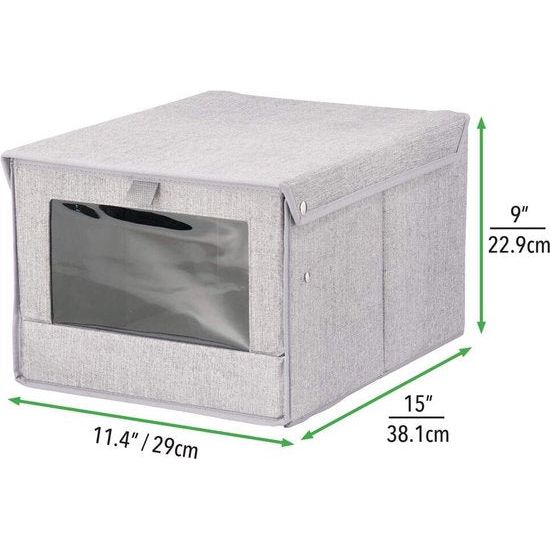 mDesign - Opbergboxen in 2-delige set - bergruimte voor kledingkast - voor slaapkamer en babykamer - groot/met deksel en zichtvenster/stof/kubusvormig - grijs
