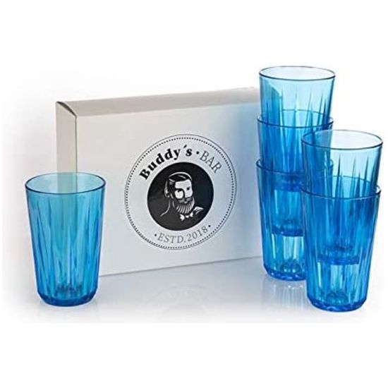 Set van 6, hoogwaardige 0,3 liter Tritan kunststof drinkglazen, BPA-vrij, kristalglas-look, onbreekbare herbruikbare glazen, herbruikbaar en vaatwasmachinebestendig, 300 ml, blauw