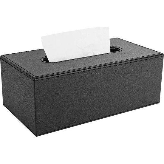 PU-lederen cosmeticadoekendoos, rechthoekige papieren doekjesbox, tissuebox met magnetische afdekking en mooie steken voor eetkamer, badkamer, slaapkamer, auto, kantoor - zwart