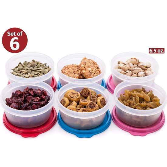 Herbruikbare plastic voedselopslagcontainers - stapelbare luchtdichte voedselcontainers voor snacks, picknick, voedselbereiding, picknicks en meer - set van 6- 184 g