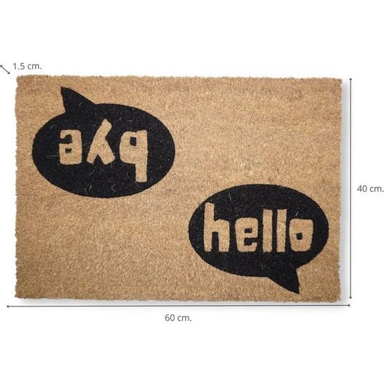 Hello Bye Deurmat voor buiten, kokosvezel met antislip onderkant van pvc, antislip en absorberend, 40 x 60 x 1,5 cm