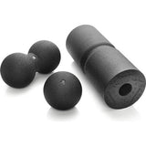 CARE fascia-set bestaande uit fasciarol CARE 35x14cm medium hard met rondom lopende groef voor ontlasting van de wervelkolom, single ball 12cm en duo-bal 12x24cm zwart met e-book