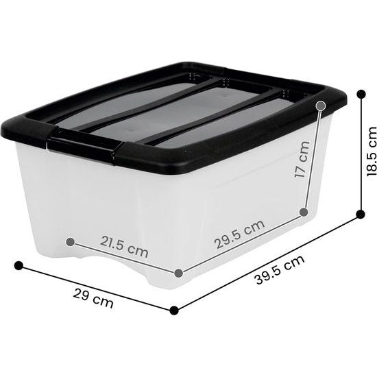 Plastic Storage Box, 15L Office Storage Box, Set of 6, BPA-Free, NTB-15, White, Stackable, Locking Clips? W39.5 x D29 x H18.5 cm