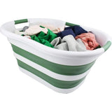 Opvouwbare wasmand van kunststof, 40 l, foldable pop-up-bewaardoos/organizer, draagbare wasbak, ruimtebespare wasmand (1, wit/donkerzeegroen)