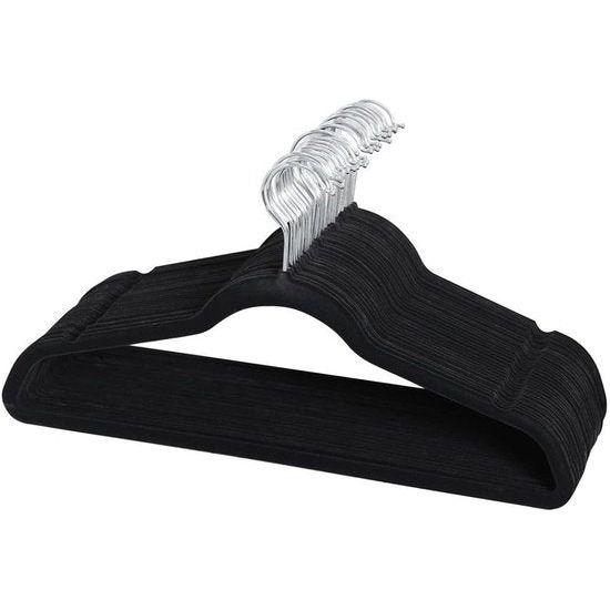 Kleerhangers fluweel kleerhangers 50 stuks jassenhangers met antislip oppervlak beugel 360° draaibare haak zwart