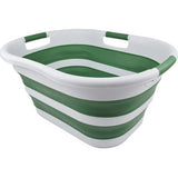 Opvouwbare wasmand van kunststof, 40 l, foldable pop-up-bewaardoos/organizer, draagbare wasbak, ruimtebespare wasmand (1, wit/donkerzeegroen)