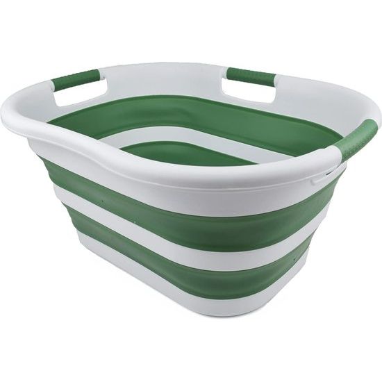 Opvouwbare wasmand van kunststof, 40 l, foldable pop-up-bewaardoos/organizer, draagbare wasbak, ruimtebespare wasmand (1, wit/donkerzeegroen)