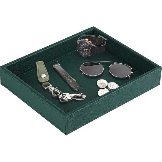 Rechthoekig PU-leer, Sieradenlade, Decoratieve lade, lederen lade, opslagruimte voor sieraden, sleutels, polshorloge, woonkamer, tafel, keuken, 26 x 21,5 x 4,5 cm, Zwart